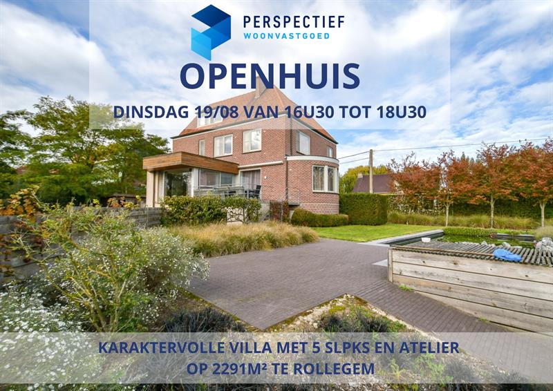 BEZOEKMOMENT DINSDAG 19/08 VAN 16U30 TOT 18U30 | Karaktervolle villa met 5 slpk en atelier op 2291m² te Rollegem - 1