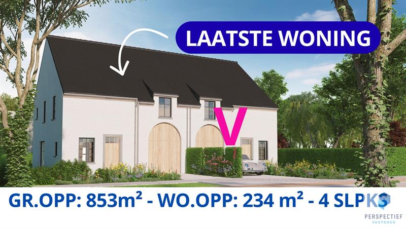 LAATSTE WONING  - Pastoriestijl - nieuwbouw met 4 slpk, en GROTE Zuidgerichte tuin te Oedelem - OPP; 853 m² - 2